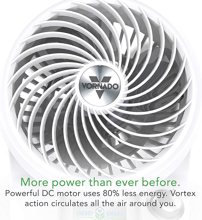 Vornado 133DC Energy Smart Compact Air Circulator Fan with Variable Speed Control, Powerful Personal Cooling, Signature Vortex Action, Adjustable Tilt, Fan for Bedroom, Kitchen, and Home, White