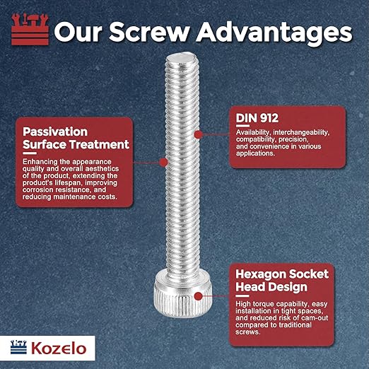 Kozelo 20pcs Socket Head Cap Screws - [M5-0.8 x 35mm] 304 Stainless Steel Allen Socket Drive for Electrical Motor 3D Printing Fan Engine Replacement Use, Silver
