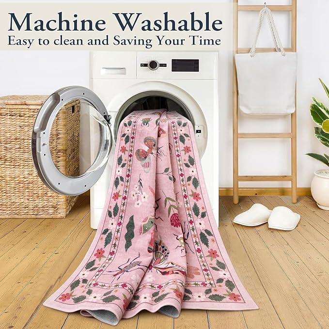 Lahome Insect Washable Rug, 2x3 Kitchen Rugs for Entryway Bathroom, Soft Door Mat Indoor Entrance Ultra-Thin, Small Non-Slip Throw Carpet for Bedroom Entry, Pink