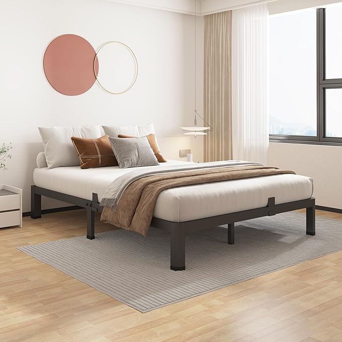 ROIL 10 Inch Full Size Bed Frame with Rounded Corner Low Profile Metal Platform 3500LBS Heavy Duty Steel Slats No Box Spring Needed Noise-Free Easy Assembly