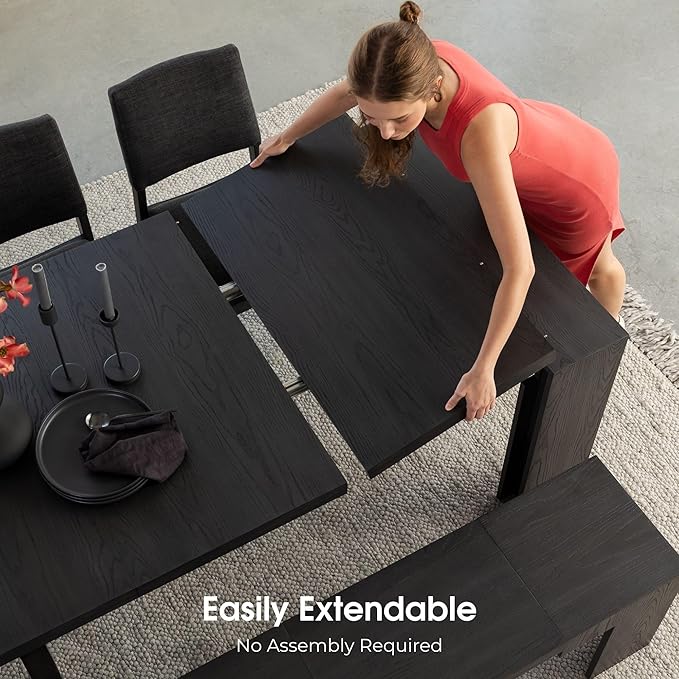 Transformer Table - Solid Wood Extendable Dining Table, Seats 2-12, Extendable Dining Room Table, Space-Saving Furniture, Expandable Dining Furniture (Black, Table + Bench + Coffee Table)