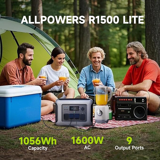 ALLPOWERS R1500L Portable Power Station with SP027 Solar Panel, 1600W 1056Wh LiFePO4 Solar Generator with 100W Panel Included, Solar Power with UPS Function, Fast Charging