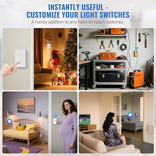 WILAWELS Mini Remote Control Outlet Wireless Light Switch, Programmable and Removable Remote Outlet Switch Kit for Lamps, Fan, Home Appliance, 100ft RF Range, No Wiring, FCC Listed W08RC1106