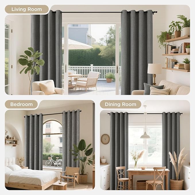 Joydeco Blackout Curtains 84 Inches Long 2 Panels Burg, Room Darkening Curtains for Bedroom, 100% Black Out Textured Thermal Drapes Privacy Protection 2 Panels Set(W52 x L84 Inch, Grey)