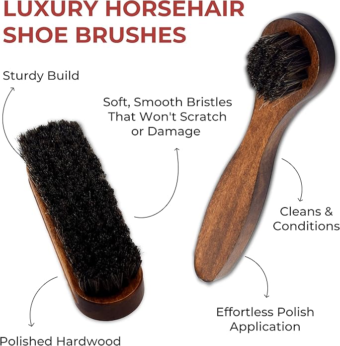 Kg's Shoe Shine Kit Includes Polish, Horsehair Brush, Applicator, and Storage Bag
