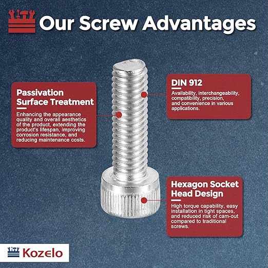 Kozelo 50pcs Socket Head Cap Screws - [M6-1 x 20mm] 304 Stainless Steel Fully Threaded Allen Socket Drive for Electrical Motor 3D Printing Fan Engine Replacement Use, Silver
