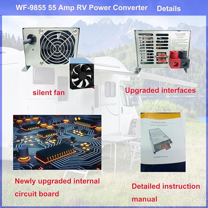 𝟐𝟎𝟐𝟓 𝐔𝐩𝐠𝐫𝐚𝐝𝐞 WF-9855 55 Amp Power Converter, Rv Power Converter, WF-9855-AD, Replace for RV Trailer Camper 9800 Series, WF-9855-AD, 55 Amp Power Converter for Rv, 5 Years Warranty