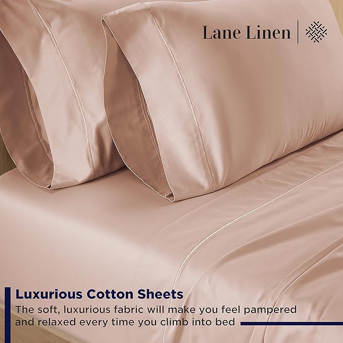 LANE LINEN Queen Sheet Sets – Natural 100% Cotton 600 Thread Count Cooling Sheets Queen, Soft Comfort for Restful Sleep, Easy Care & Machine Washable for Everyday Use, 15" Deep Pocket – Sepia Rose