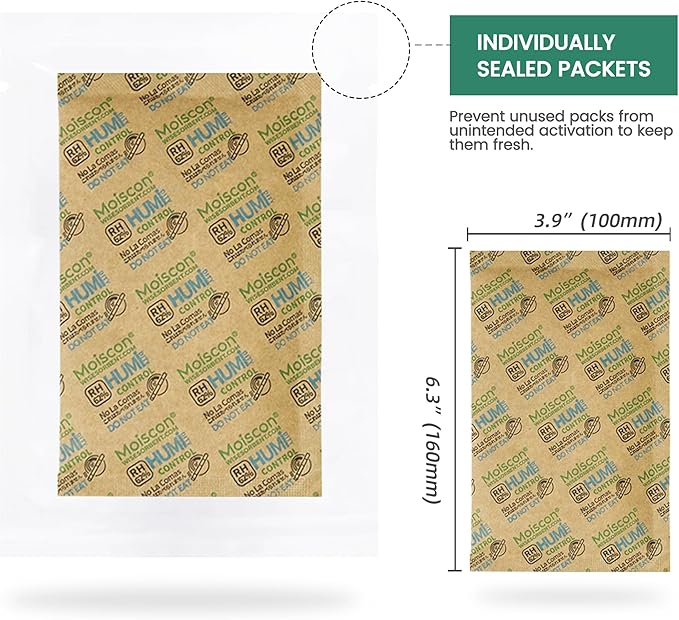 Wisesorb Size 67 62% Two-Way Humidity Control Packs for Storing 1 lb, 67 Gram 120 Pack Moisture Control Packets Individually Wrapped, Humidifier Packs for Storage Containers