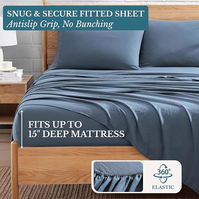 Casa Platino King Sheet Set – 4 Piece Hydro-Brushed Microfiber Bedding, Pre-Washed Ultra Soft Bed Sheets, Deep Pocket Fits up to 15", Cozy Sheets, Cooling Sheet Set for King Bed - Estate Blue