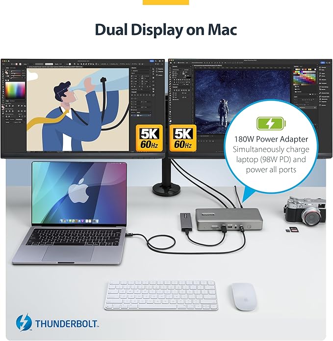 StarTech.com Thunderbolt 4 Dock - Dual 4K MacBook Pro and M4 Air, Quad Monitor 4K Windows, 16 Port 40Gbps Laptop Docking Station with 100W Charging, 2 x HDMI, 2 x DisplayPort (132N-TB4USB4DOCK)