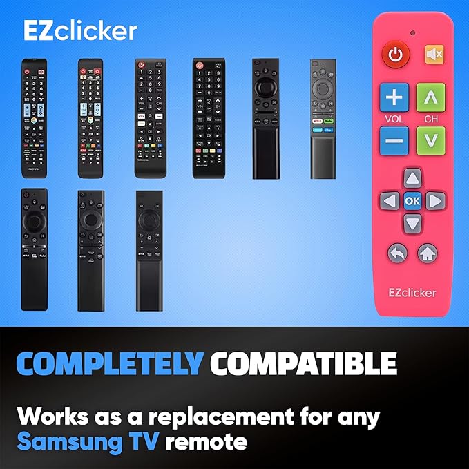 Samsung Replacement TV Remote Compatible with Samsung TV's ONLY (Pink) Big Button TV Remote Control, Simplified and Easy to Use (2xAAA Batteries not Included)