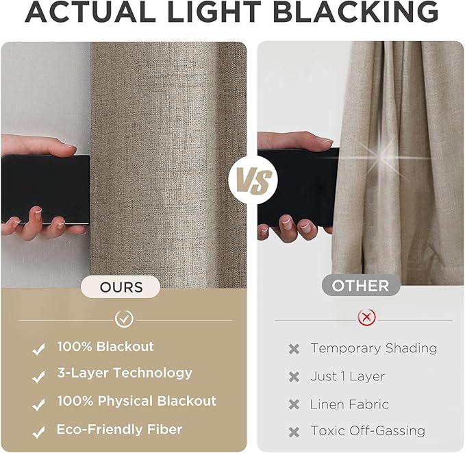 Joydeco Blackout Curtains 84 Inches Long 2 Panels Burg, Room Darkening Curtains for Bedroom, 100% Black Out Textured Thermal Drapes Privacy Protection 2 Panels Set(W52 x L84 Inch, Linen)