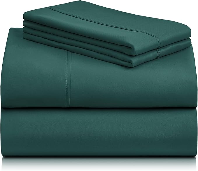 LuxClub 4 PC King Sheet Set, Deep Pockets Wrinkle Free Cooling Bed Sheets Hotel Bedding for Women, Men, Includes 1 Fitted Sheet, 1 Flat Sheet and 2 Pillowcases-Silky Soft Emerald