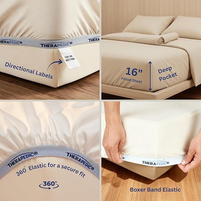 Therapedic 1000TC Split King 7-Piece Sheet Set - 100% Organic Rayon Dervied from Bamboo Blend with Cooling Fiber, Ideal for Hot Sleepers - 16" Deep Pocket Fitted Sheet, Bonus Pillowcases - Light Blue