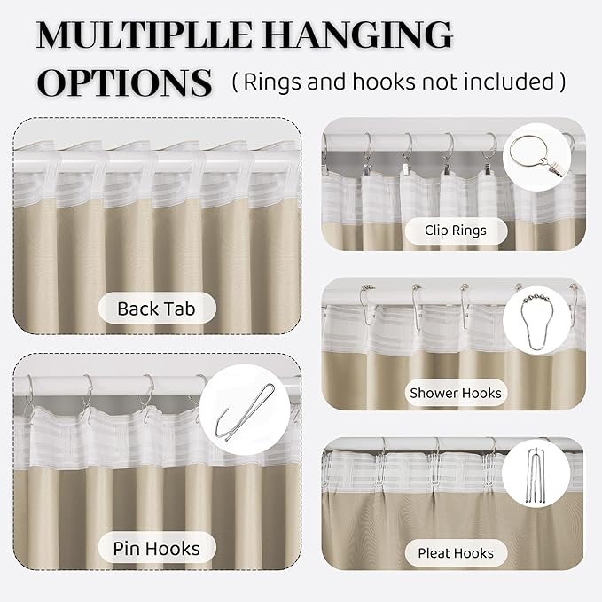 3-in-1 100% Blackout Curtains 90 Inches Long, Thermal Insulation, Soundproof Back Tab Drapes for Bedroom Living Room Sliding Glass Door, with Pin Hooks, Beige 50x90Inch 1 Panel