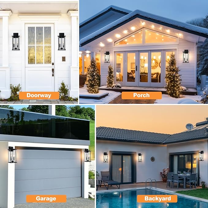 SIAFAVOI 2-Pack Large Outdoor Wall Light, 16" Exterior Lighting Fixtures Wall Mount, 2-Light Waterproof Wall Sconce, Modern Black Outdoor Lamps for Patio, Entryway