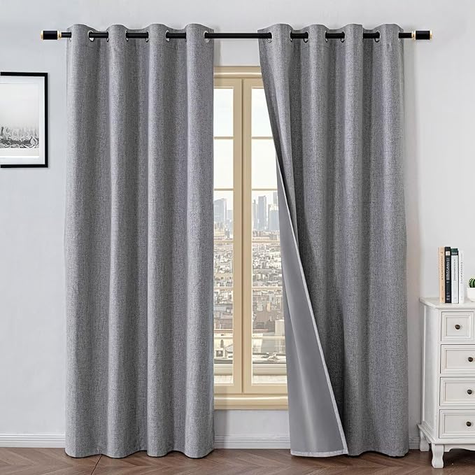 100% Blackout Curtains for Bedroom Room, Custom Curtains Blackout Thermal Insulated 1 Panel, Grommet Light Blocking Drapes for Bedroom Windows Luxury Decor(Custom Size,Light Grey