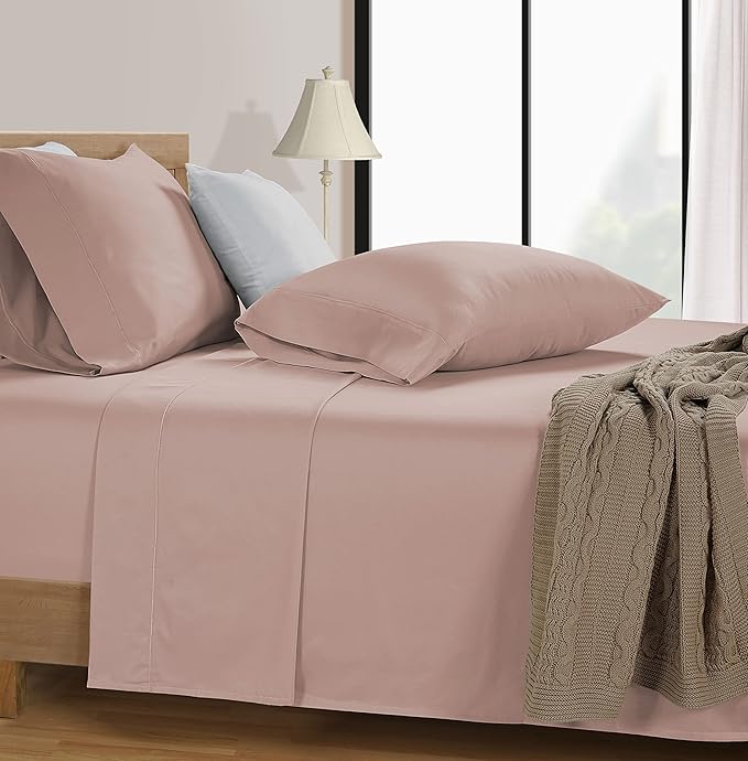 LANE LINEN King Size Bed Sheets – 600 Thread Count Long-Staple 100% Cotton, Naturally Cooling Sheets King Size, Value for Money Bedding, Low Pill & Fade Resistant, 15" Deep Pocket – Sepia Rose