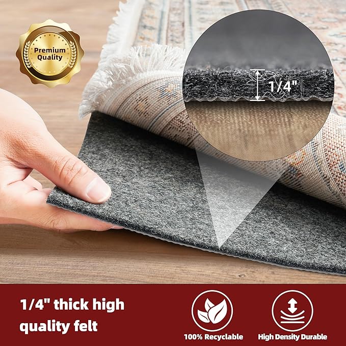BAGAIL Felt and Natural Rubber Backing Rug Pads 1/4” Thick, 7.5 x 10 Ft Non Slip Rug Gripper Keep Rugs in Place, Under Area Rug Protective Cushioned Pads, Carpet Runners, Hardwood Floors Protection