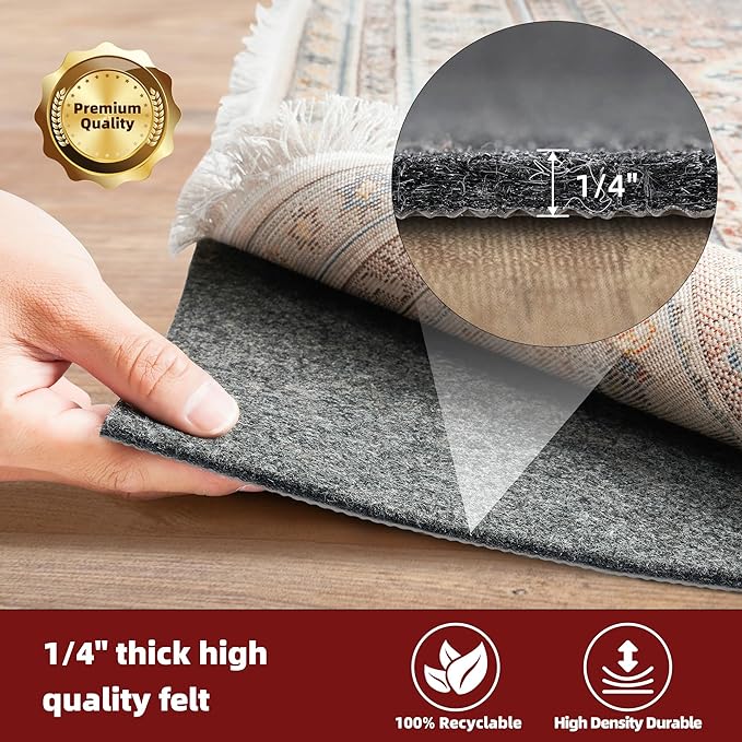 BAGAIL Felt and Natural Rubber Backing Rug Pads 1/4” Thick, Round 6 Ft Non Slip Carpet Gripper Keep Rugs in Place, Under Area Rug Protective Cushioned Pads, Carpet Runners, Hardwood Floors Protection