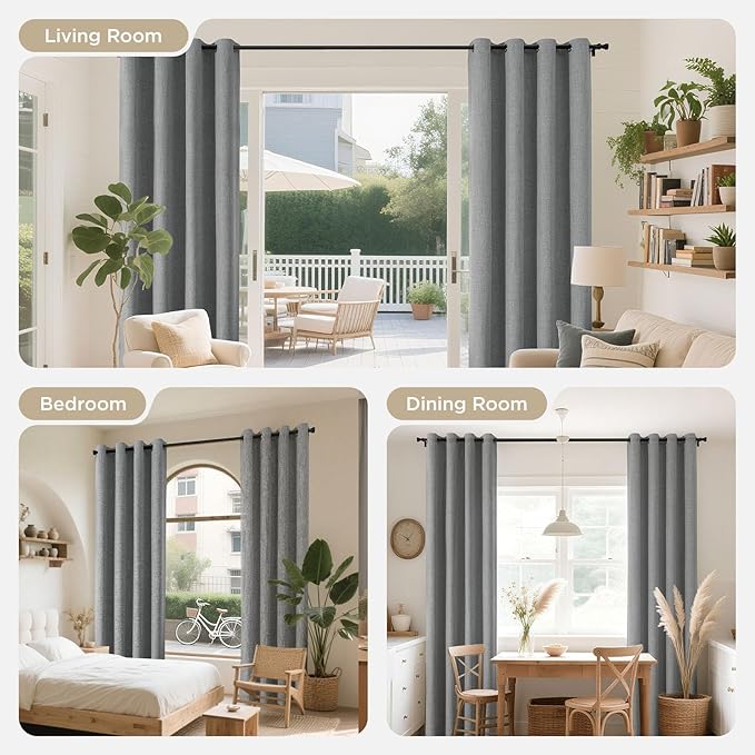 Joydeco Blackout Curtains 84 Inches Long 2 Panels Burg, Room Darkening Curtains for Bedroom, 100% Black Out Textured Thermal Drapes Privacy Protection 2 Panels Set(W52 x L84 Inch, Light Grey)