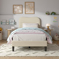 Twin Bed Frames with Headboard, Upholstered Bed Frame Twin, Teddy Soft Boucle Fabric Twin Size bedframes, Soft Cloud Marshmallow Shape Upholstered Headboard, No Box Spring Needed, Noise Free (Beige)