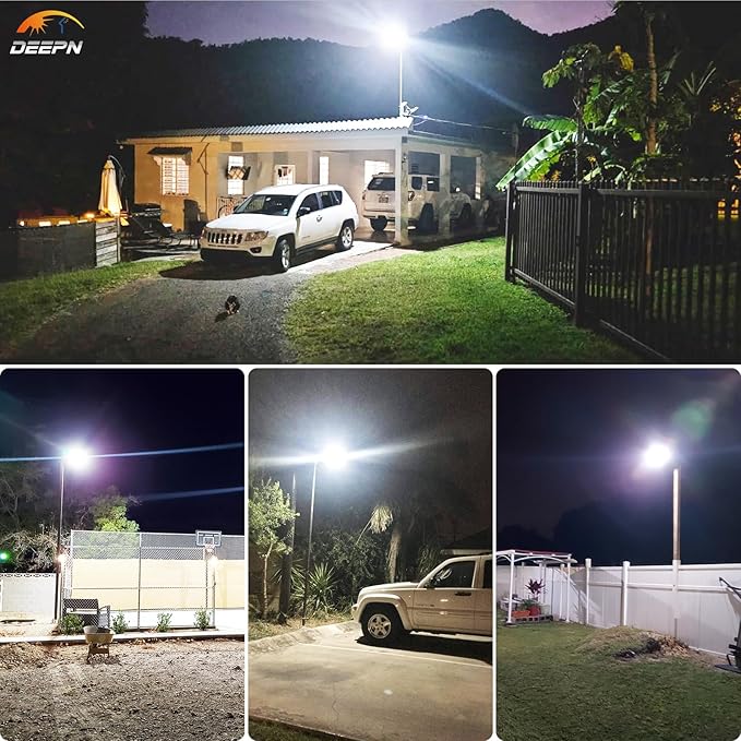 Deepn Solar Street Light 12000W Aluminum Commercial Grade Solar Parking Lot Lights with Motion Sensor & Dusk to Dawn IP67 Waterproof Heavy Duty Security Flood Lights for Street, Yard, SZ4000, 1Pack