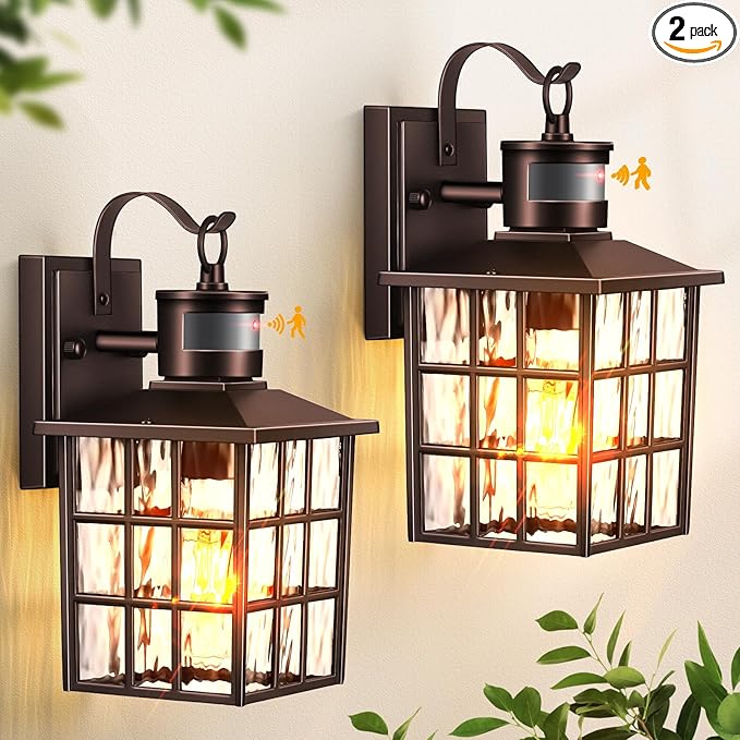 VIANIS 2 Pack Motion Sensor Outdoor Lights for House, Oil Rubbed Bronze Farmhouse Outdoor Porch Lights Wall Mount, 100% Aluminum Exterior Sconce Lights for Coach, Outdoor Garage Lighting Fixtures