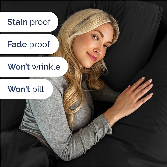 King 6 Piece Sheet Set - Cooling, Comfy & Breathable - Hotel Luxury Bedding, Includes Fitted Sheet for Women, Men, Kids and Teens - 1 Flat, 1 Fitted Sheet, 4 Pillowcases with Deep Pockets - Black