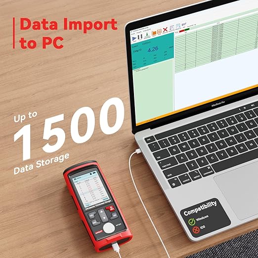 Wintact Digital Ultrasonic Thickness Gauge, Range 0.039 to 11.81 in with Probe for Measuring Metal and Nonmetal Materials, Steel, Cylinder Wall, Plastic, Glass, PVC, Pipes (WT1201)
