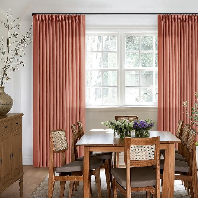 Red Clay Linen Pinch Pleated Curtains 108 Inches Long 2 Panels for Living Room Bedroom Light Filtering Drapes 108 Inch Length Terracotta Autumn Fall Semi Sheer Memory Trained Ceiling Floor Curtain