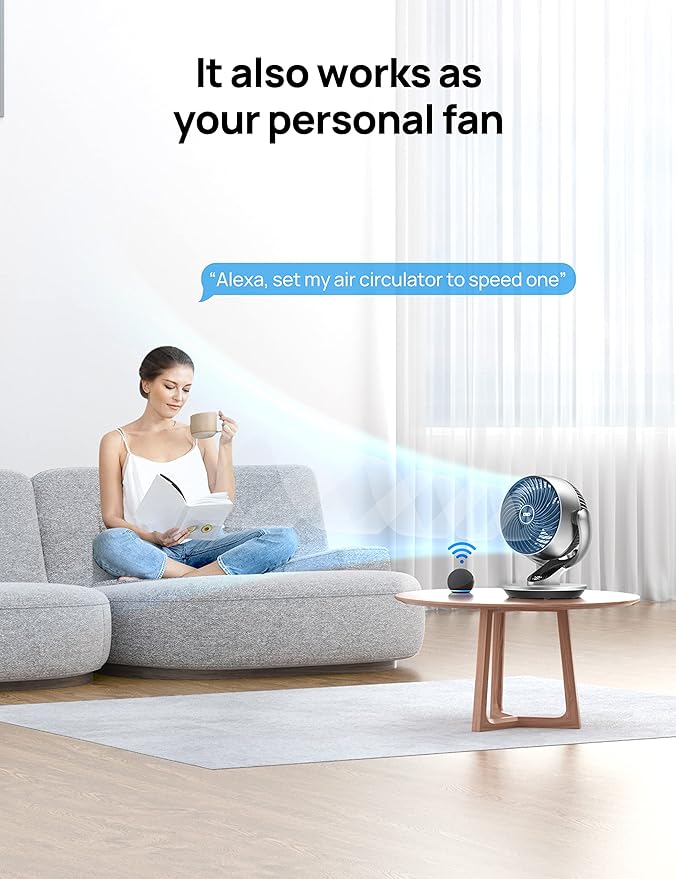 Dreo Smart Fan for Bedroom,120° Vertical and 90° Oscillating Fan with Remote/Voice, 13 Inch Height Quiet Air Circulator for Whole Room, 70 ft, 4 Speeds, 5 Modes, 12H Timer, Desk Fans for Home, Office