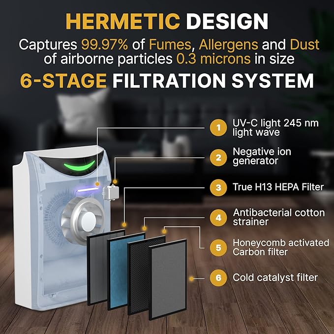 Econika Air Purifier and Humidifier Combo – HEPA Air Purifier with UV Light, Quiet for Bedroom and Living Room – Whole House Large Room Cleaner