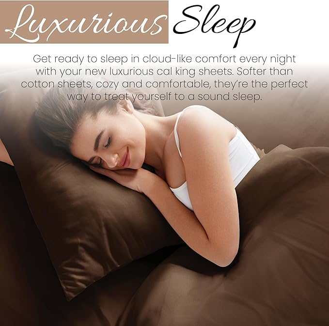 Linen Market Bed Sheets for Cal King Size Bed (Chocolate) - Sleep Better Than Ever with These Soft and Cooling California King Sheets - Deep Pocket Fits 16" Thick Beds - 4 Piece Cal King Sheet Set