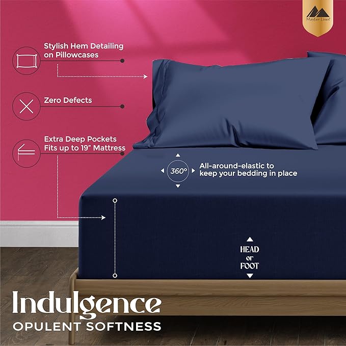 Mayfair Linen 100% Egyptian Cotton Full Size Bed Sheets - Luxury 1200 Thread Count Egyptian Cotton Sheets Full Size Bed Set (4 PC, Navy Blue), Soft, Cooling, 17" Deep Pocket Sateen Weave Bedding