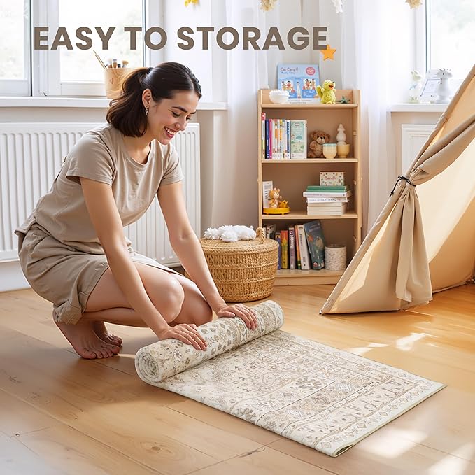 zesthome Washable Runner Rug 2.5x14 - Stain Resistant Entryway Rug,Ultra-Thin Kitchen Rugs, Anti Slip Backing Runner Rugs for Entrance Laundry Room Indoor Hallway (Cream/Beige,2.5'x14')