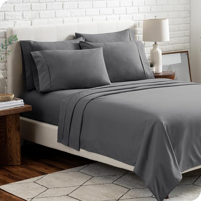 Bare Home Hotel Luxury Full Sheet Set, Extra Soft - 6 Piece Set - Deep Pockets - Easy Fit - Cooling & Breathable - Wrinkle, Fade, Stain Resistant - Includes 4 Pillowcases (Full, Grey)