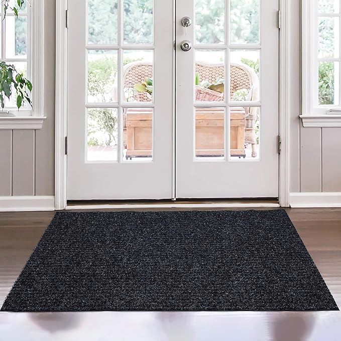Ottomanson 2'7" x 4' Muddy Mat Entryway Rug Scraper Doormat - Non-Slip, Dirt Trapping for Indoor & Outdoor Use - Perfect for Kitchen, Garage, Patio & High-Traffic Areas, Black
