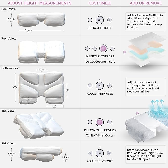 Wife Pillow - Topper, Down Alternative Premium Siliconized Fiberfill - Machine Wash & Dry. Adjustable for Side Sleepers by Zipper Access, Add or Remove Filling for Best Sleeping: Medium Support