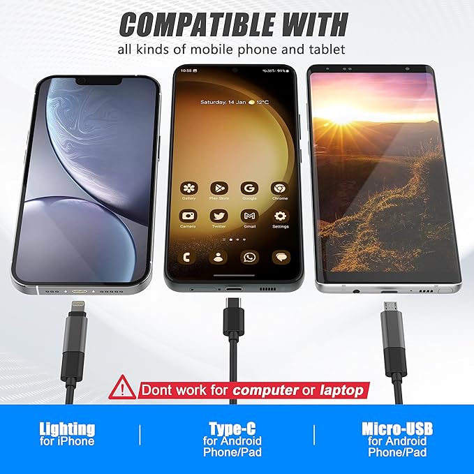 0.216 in Ultra-Thin Snake Inspection Borescope, Pancellent Type C Endoscope, Scope 1920P with 6 LED Lights for Android and iOS Smartphone, iPhone, iPad, Samsung (16.5FT)