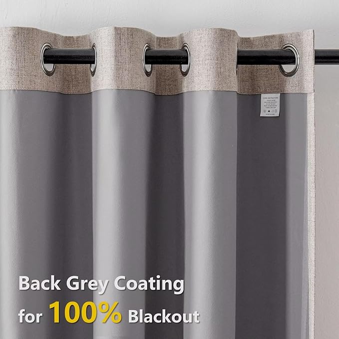 100% Blackout Curtains 72 Inch Length 2 Panels Set, Black Out Curtains for Living Room, Linen Thermal Insulated Grommet Drapes Bedroom Luxury Decor Privacy(70W × 72L inch, Linen)