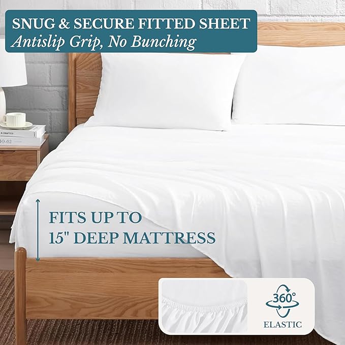 Casa Platino Bedding Sheets & Pillowcases, 100% Brushed Microfiber Pre-Washed Twin XL Sheets Set, 3 Piece Set, Ultra Soft and Breathable with 15" Deep Pocket, White Twin XL Sheets