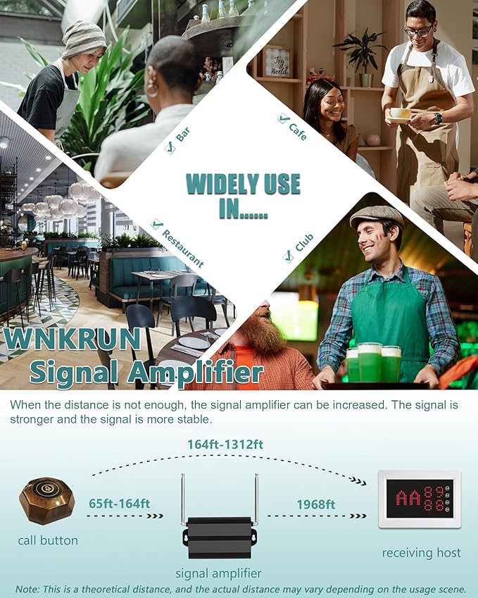 Restaurant Pager System Wireless Calling System with 1 Number Display and 10 Waterproof Call Buttons for Restaurant Bar Cafe Customer Service