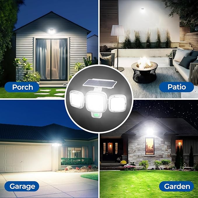 ESLIGHTION Solar Motion Sensor Outdoor Lights, 3 Modes LED Security Flood Light with Remote Control, IP65 Waterproof Solar Powered Outside Wall Light for Garden Patio Garage Yard (White, 2 Pack)