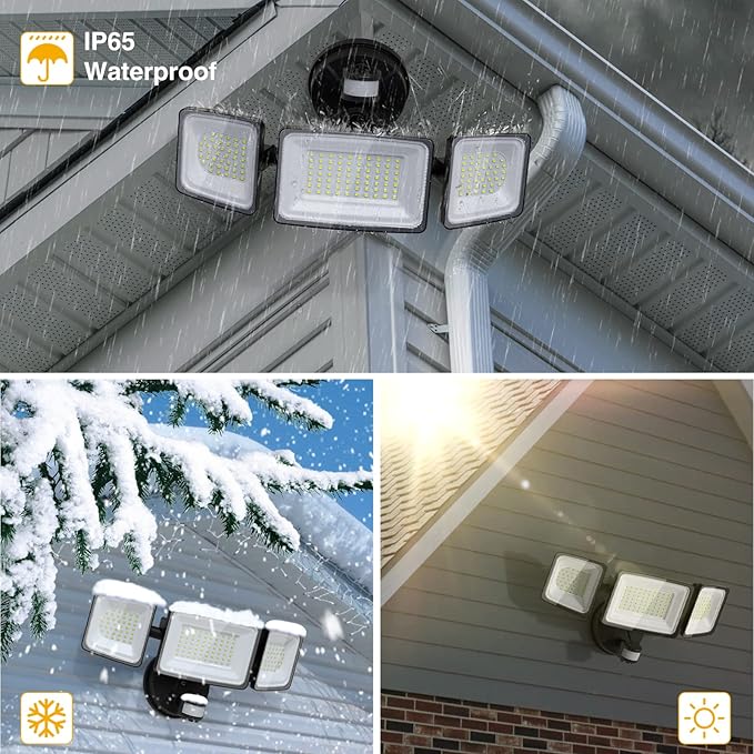 Onforu 2 Pack 100W LED Security Lights Motion Sensor Outdoor, 9000LM Super Bright Flood Light Motion Detector, IP65 Waterproof Exterior Floodlight, 6000K Hardwired Wall Light (Black)