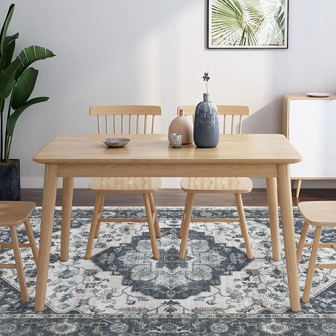 4x6 Vintage Washable Area Rug for Living Room,Low Pile Non Slip Carpet Non-Shedding Small Area Rug Soft Indoor Stain Resistant Rug Floral Print Mat for Bedroom Dining Room Blue Beige