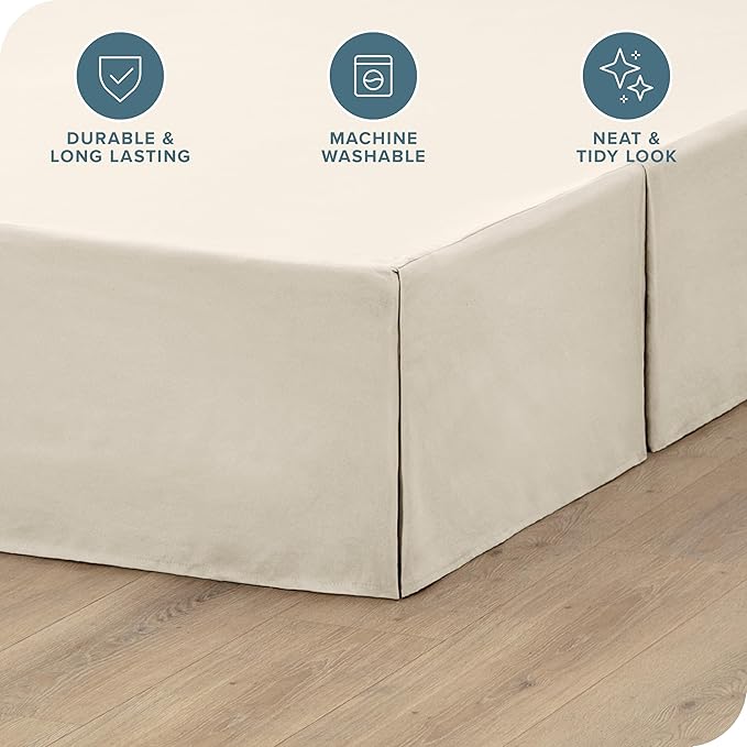 Bare Home Full Bed Skirt - 15-Inch Tailored Drop Easy Fit - Bed Skirt for Beds - Center & Corner Pleats (Full, Sand)