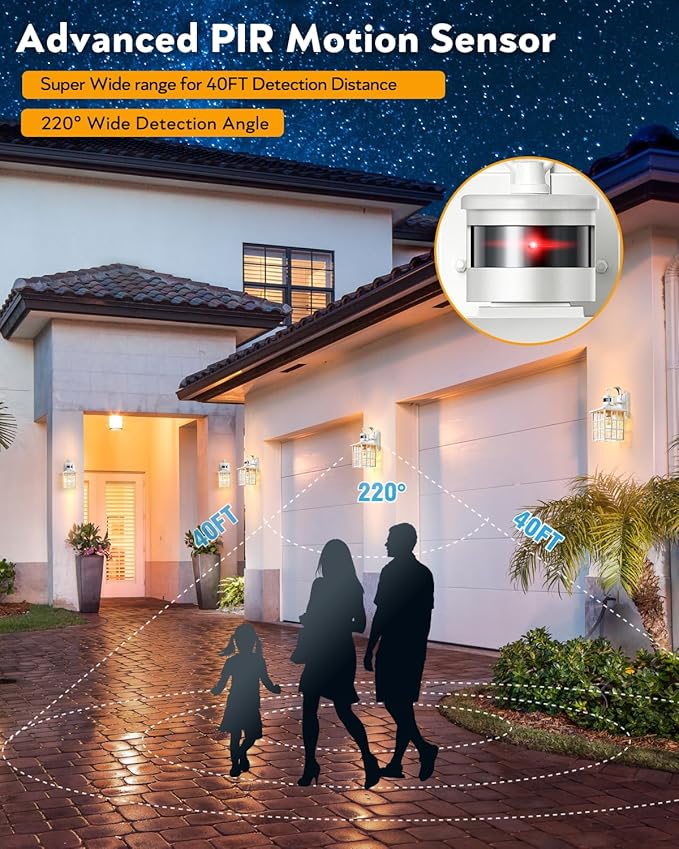 VIANIS Motion Sensor Outdoor Lights, White Dusk to Dawn Wall Lights, Exterior Light Fixture, Anti-Rust 100% Aluminum Outdoor Wall Lantern Wired for Garage Patio, Front Porch Light