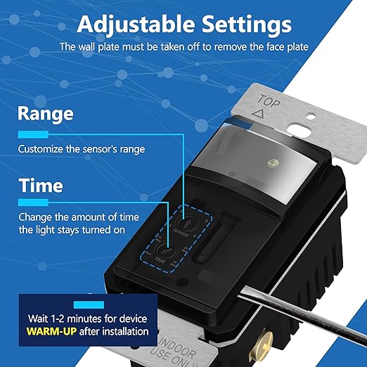 LIDER Motion Sensor Switch with Wall Plate, UL Listed, PIR Sensor Switch, Occupancy/Vacancy, No Neutral Required, Ground Wire Required, 1-Pole, Modern Smart Home, Black, Wall Plate Included, 2 Pack